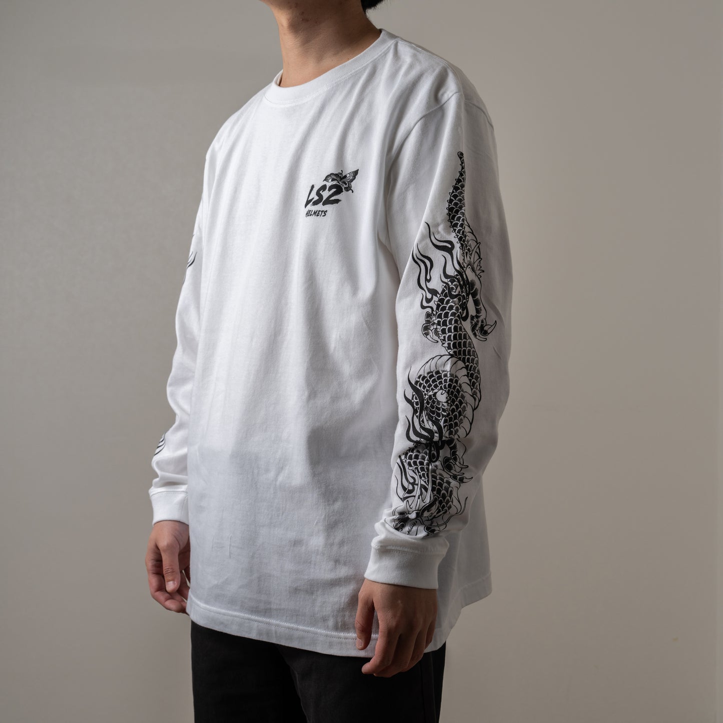 LS2 ロングスリーブ Tシャツ　WHITE　- Ride with Japanese Spirit -